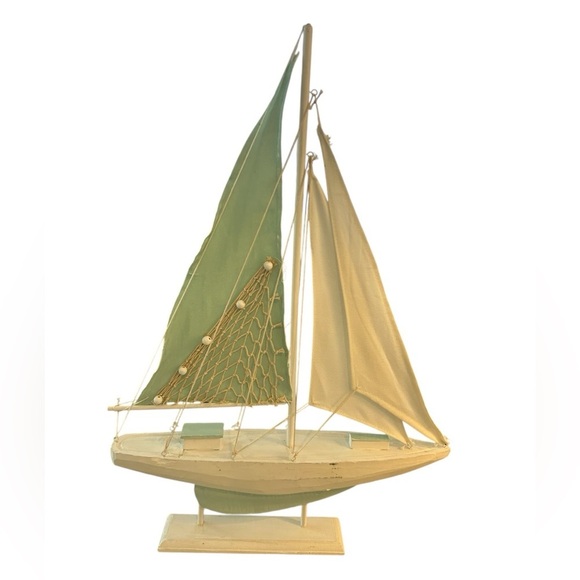 Vintage-Style Rustic Sailing Boat Model - Wooden Yacht with Fabric Sails - NWOT - Picture 4 of 8